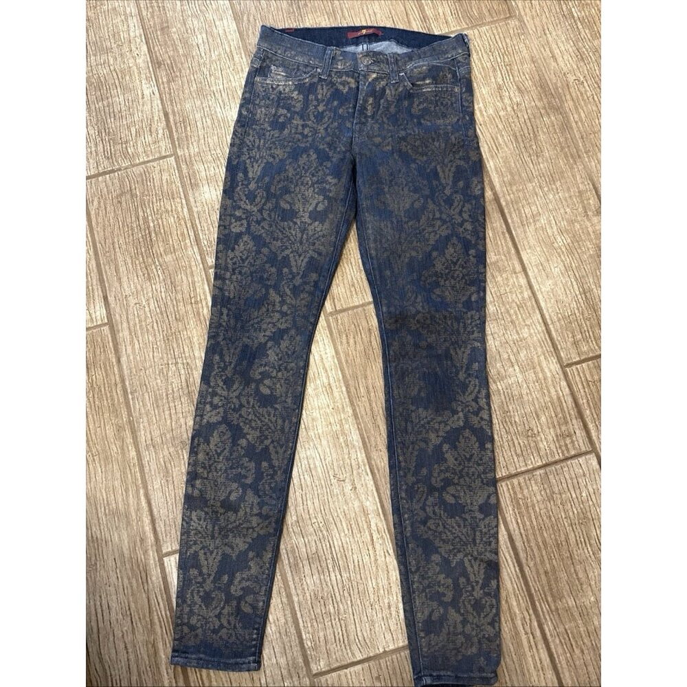 7 FOR ALL MANKIND JEANS Womens Size 27 BURNOUT BLACK FLORAL  Made In The USA